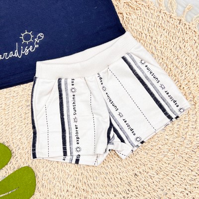 Conj. Camiseta Paradise e Bermuda Sunshine - Marinho e Off White